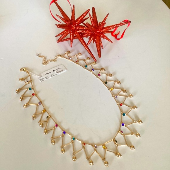 Anna & Ava Gold Tone And Drop Bead Multicolor Rhinestone Collar Necklace - Picture 4 of 14